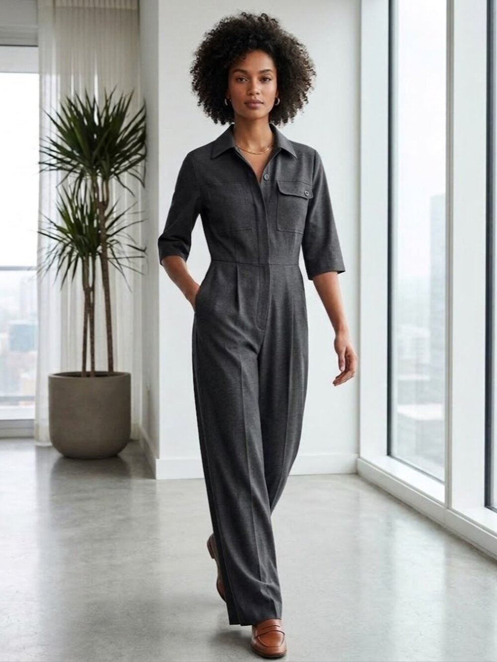 Mango Gray Jumpsuit Wide Leg